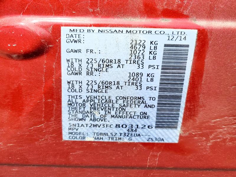 64209516 :رقم المزاد ، 5N1AT2MV3FC803126 vin ، 2015 Nissan Rogue مزاد بيع