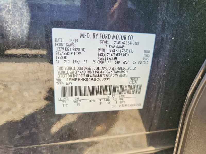 Продажа на аукционе авто 2019 Ford Edge, vin: 2FMPK4K94KBC03031, номер лота: 65306416