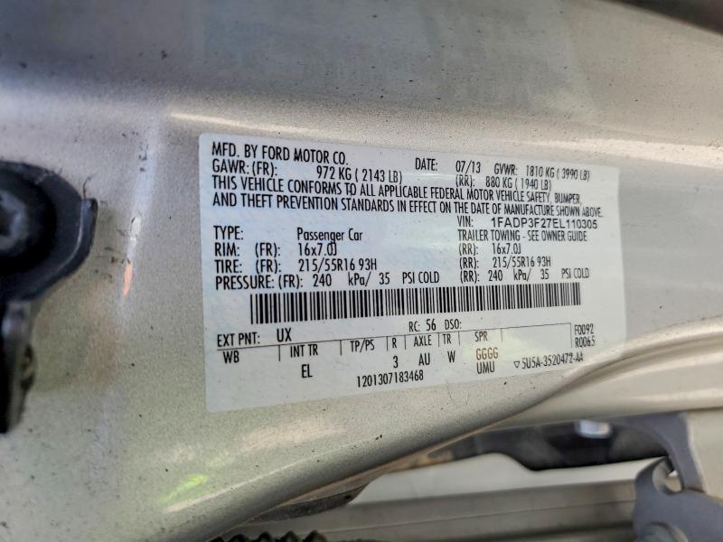 64061536 :رقم المزاد ، 1FADP3F27EL110305 vin ، 2014 Ford Focus مزاد بيع