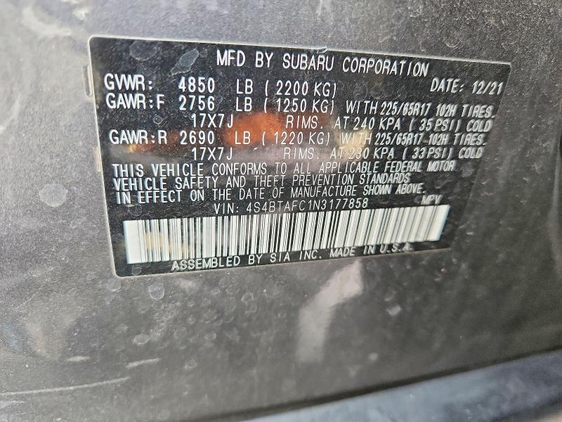 Продажа на аукционе авто 2022 Subaru Outback, vin: 4S4BTAFC1N3177858, номер лота: 67120116