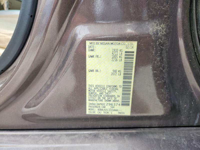 2014 Nissan Altima მანქანა იყიდება აუქციონზე, vin: 1N4AL3APXEC296374, აუქციონის ნომერი: 63512786