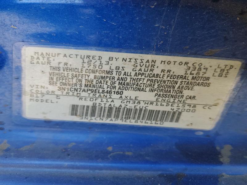 Продажа на аукционе авто 2014 Nissan Versa, vin: 3N1CN7AP9EL846160, номер лота: 64071376