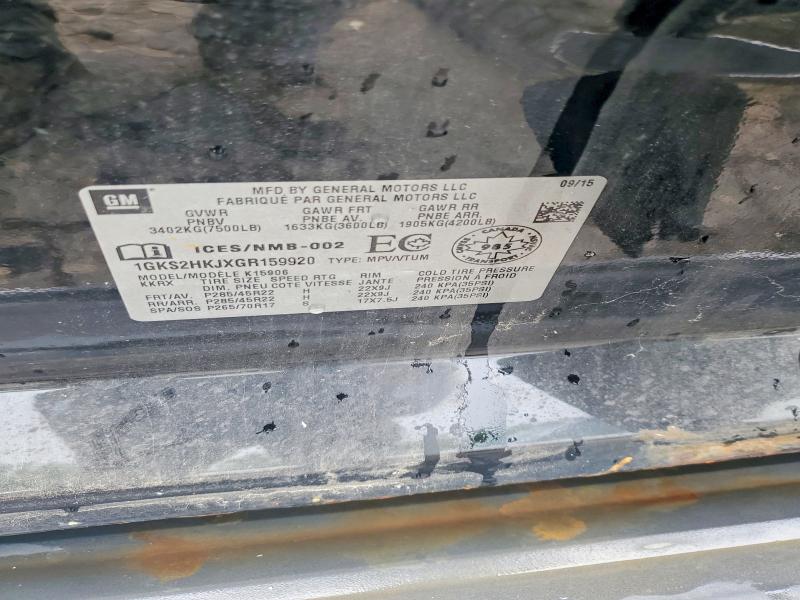 63840546 :رقم المزاد ، 1GKS2HKJXGR159920 vin ، 2016 Gmc Yukon Xl مزاد بيع