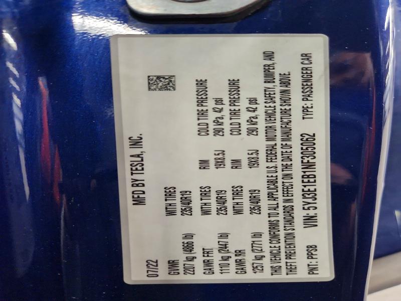Aukcja sprzedaży 2022 Tesla Model 3, vin: 5YJ3E1EB1NF305062, numer aukcji: 64283026