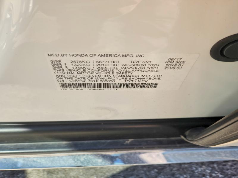63220246 :رقم المزاد ، 5J8YD4H52HL006036 vin ، 2017 Acura Mdx مزاد بيع