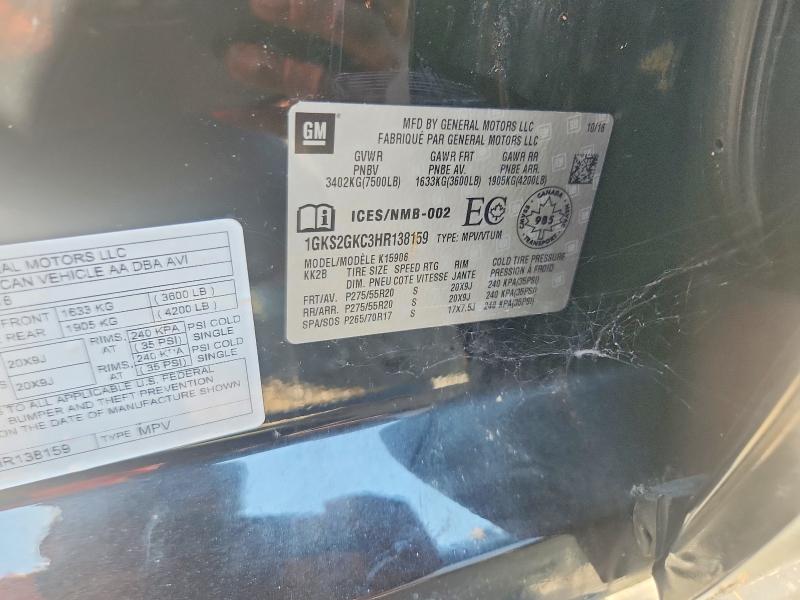 66598166 :رقم المزاد ، 1GKS2GKC3HR138159 vin ، 2017 Gmc Yukon Xl مزاد بيع