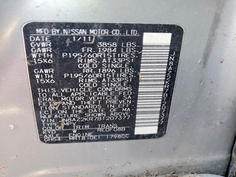 64576486 :رقم المزاد ، JN8AZ2KR7BT207377 vin ، 2011 Nissan Cube مزاد بيع
