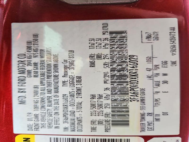 Продажа на аукционе авто 2019 Ford Fusion, vin: 3FA6P0HDXKR166029, номер лота: 65849646