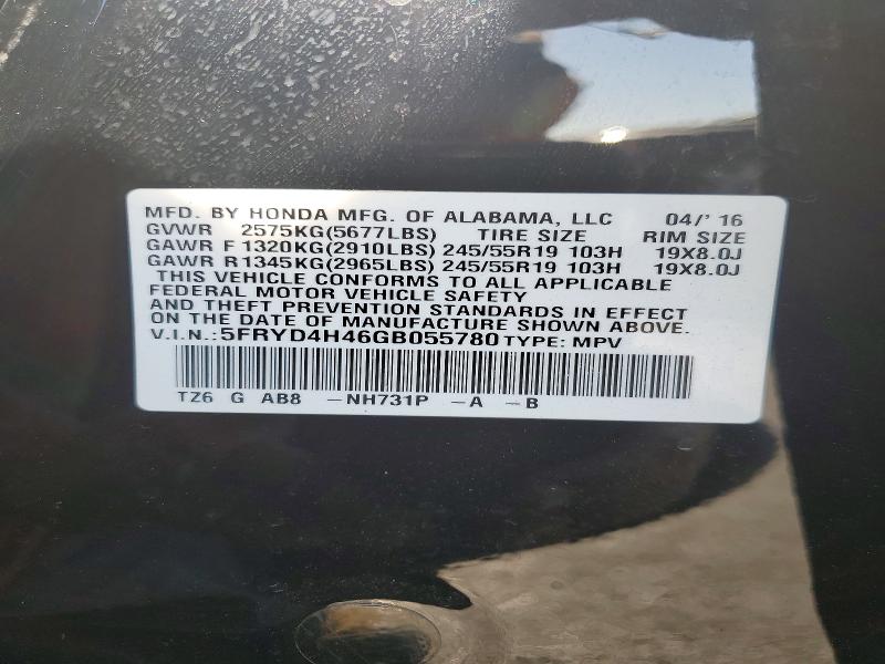 64296136 :رقم المزاد ، 5FRYD4H46GB055780 vin ، 2016 Acura Mdx مزاد بيع