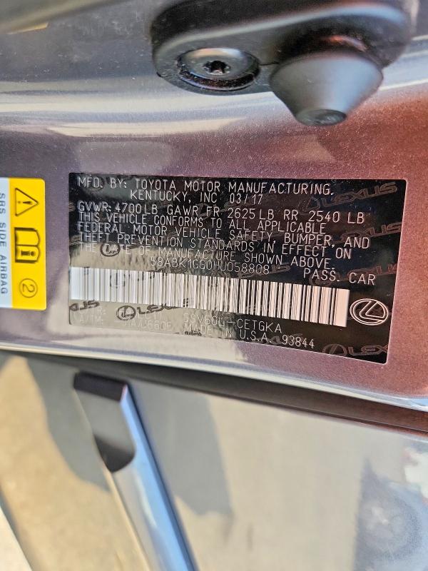 Aukcja sprzedaży 2017 Lexus Es, vin: 58ABK1GG0HU058808, numer aukcji: 64289986