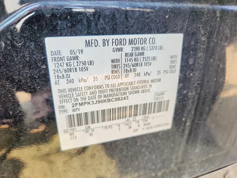 2019 Ford Edge მანქანა იყიდება აუქციონზე, vin: 2FMPK3J96KBC08243, აუქციონის ნომერი: 65322496