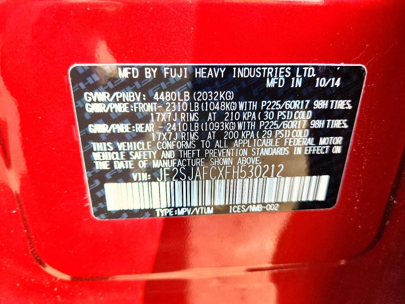 Aukcja sprzedaży 2015 Subaru Forester, vin: JF2SJAFCXFH530212, numer aukcji: 64407546
