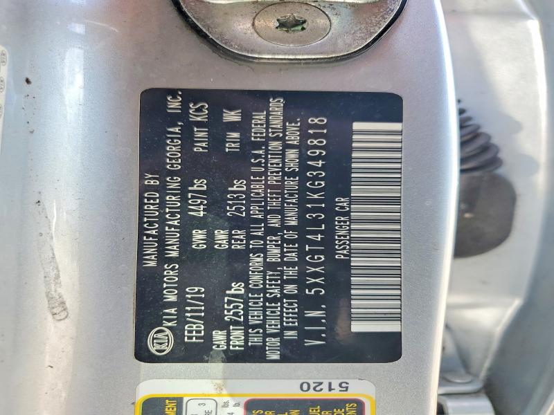 2019 Kia Optima მანქანა იყიდება აუქციონზე, vin: 5XXGT4L31KG349818, აუქციონის ნომერი: 63656416