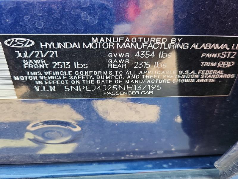 66399696 :رقم المزاد ، 5NPEJ4J25NH137195 vin ، 2022 Hyundai Sonata مزاد بيع