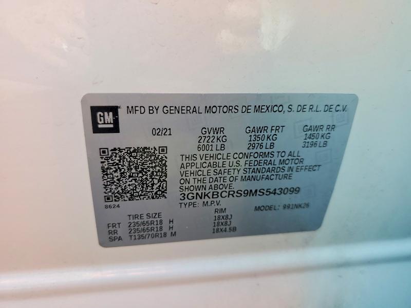 67017576 :رقم المزاد ، 3GNKBCRS9MS543099 vin ، 2021 Chevrolet Blazer مزاد بيع
