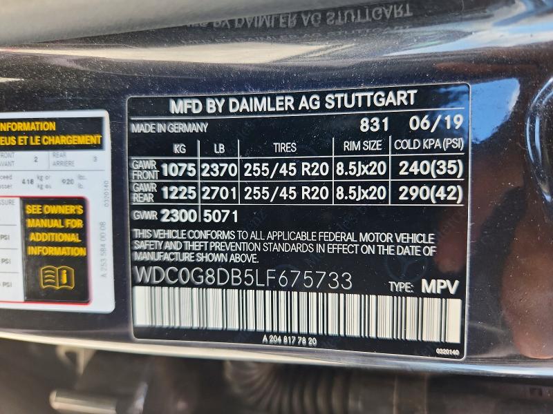 Aukcja sprzedaży 2020 Mercedes-benz Glc, vin: WDC0G8DB5LF675733, numer aukcji: 64812306