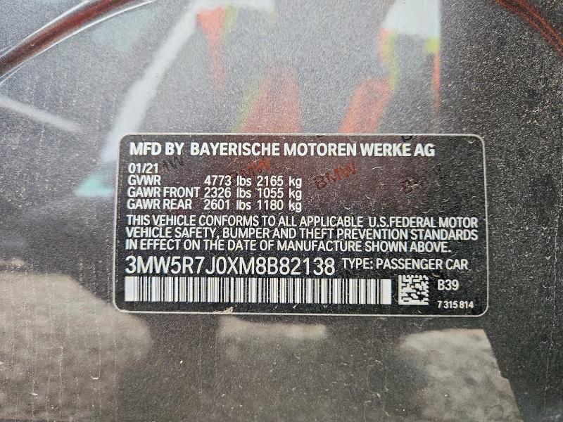 65386896 :رقم المزاد ، 3MW5R7J0XM8B82138 vin ، 2021 Bmw 330xi مزاد بيع