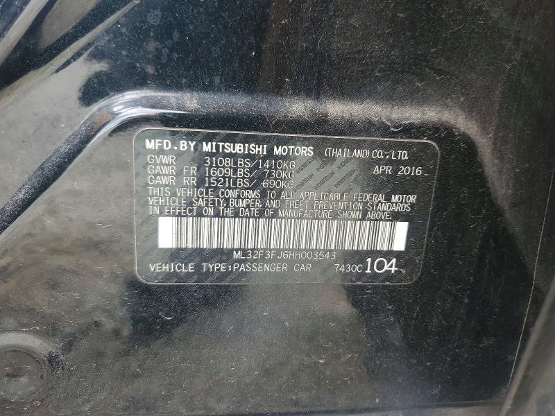 2017 Mitsubishi Mirage მანქანა იყიდება აუქციონზე, vin: ML32F3FJ6HH003543, აუქციონის ნომერი: 64777916