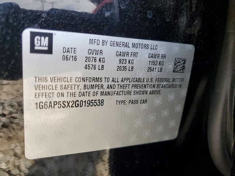 2016 Cadillac Cts მანქანა იყიდება აუქციონზე, vin: 1G6AP5SX2G0195538, აუქციონის ნომერი: 64068376