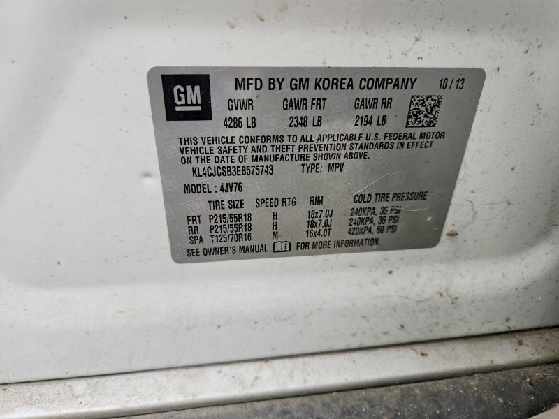 2014 Buick Encore მანქანა იყიდება აუქციონზე, vin: KL4CJCSB3EB575743, აუქციონის ნომერი: 64289736