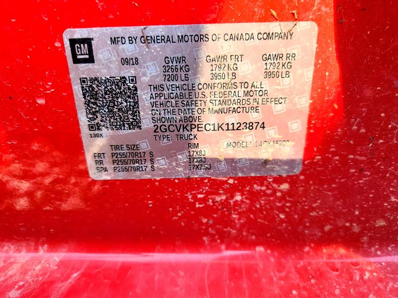 67024926 :رقم المزاد ، 2GCVKPEC1K1123874 vin ، 2019 Chevrolet Silverado Ld مزاد بيع