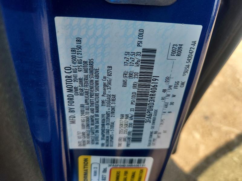 Продаж на аукціоні авто 2017 Ford Fusion, vin: 3FA6P0HD3HR406191, номер лоту: 67345316