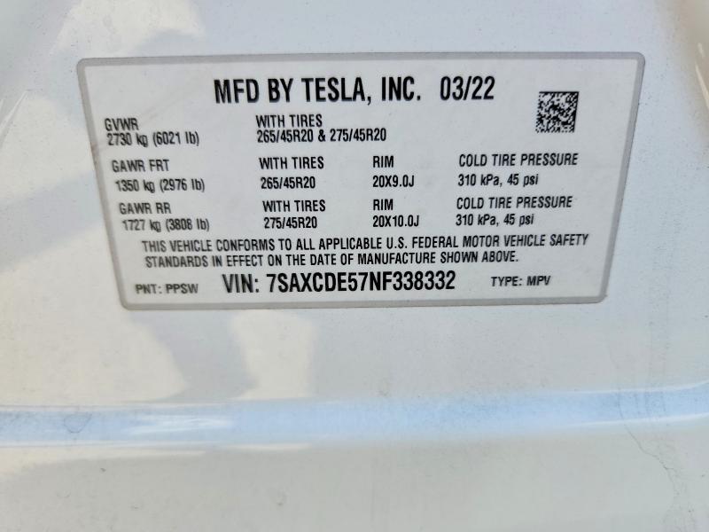 Продаж на аукціоні авто 2022 Tesla Model X, vin: 7SAXCDE57NF338332, номер лоту: 63211126