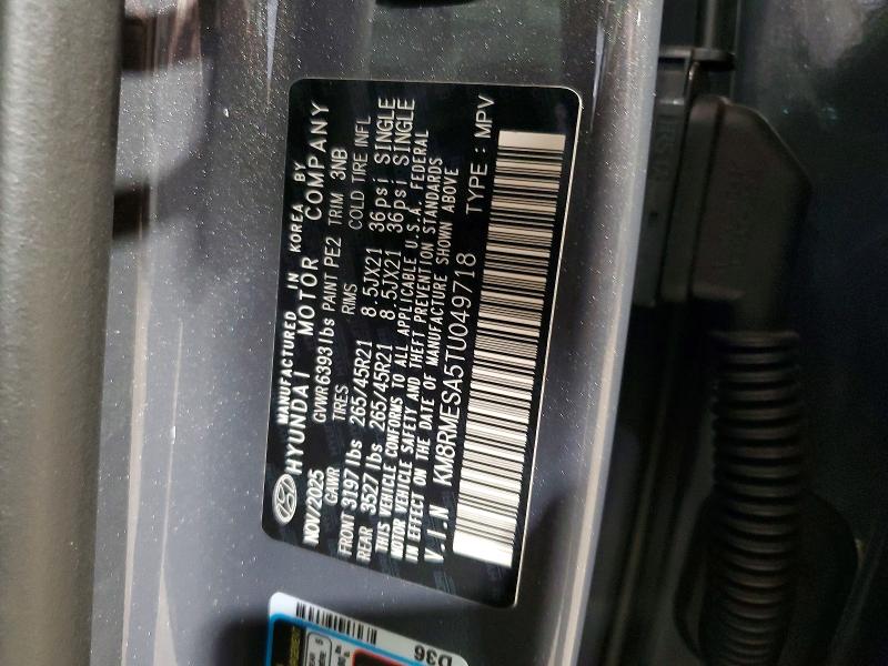 2026 Hyundai Palisade მანქანა იყიდება აუქციონზე, vin: KM8RMESA5TU049718, აუქციონის ნომერი: 64399096