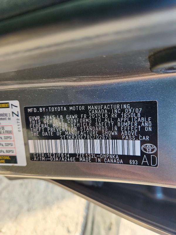 66388786 :رقم المزاد ، 2T1KR30E78C702670 vin ، 2008 Toyota Matrix مزاد بيع
