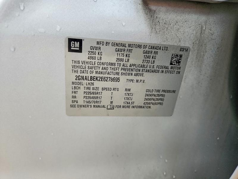 Продаж на аукціоні авто 2014 Chevrolet Equinox, vin: 2GNALBEK2E6278695, номер лоту: 64653576