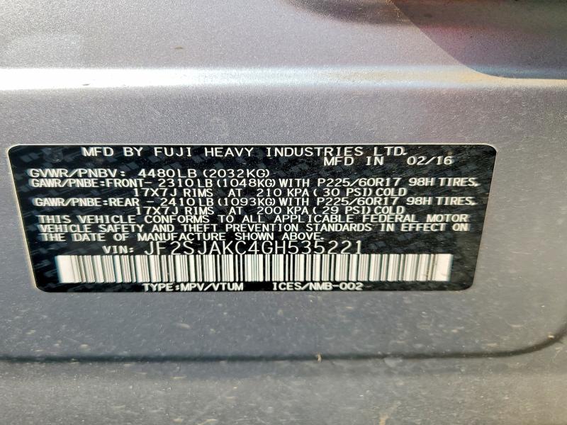 Продаж на аукціоні авто 2016 Subaru Forester, vin: JF2SJAKC4GH535221, номер лоту: 64922656