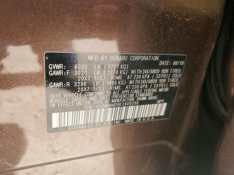 2019 Subaru Ascent მანქანა იყიდება აუქციონზე, vin: 4S4WMAMD9K3409290, აუქციონის ნომერი: 65465506