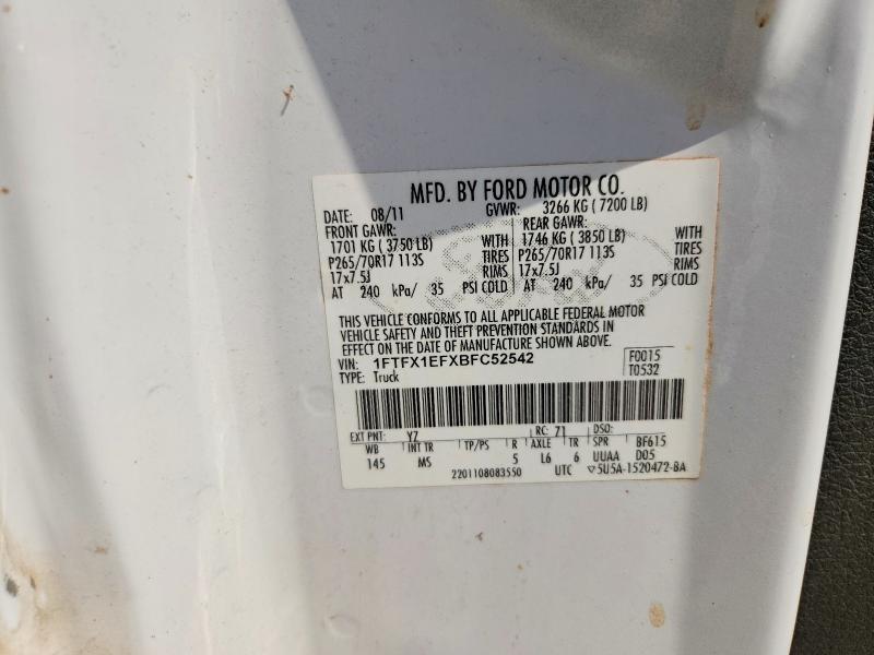 2011 Ford F150 მანქანა იყიდება აუქციონზე, vin: 1FTFX1EFXBFC52542, აუქციონის ნომერი: 64740806
