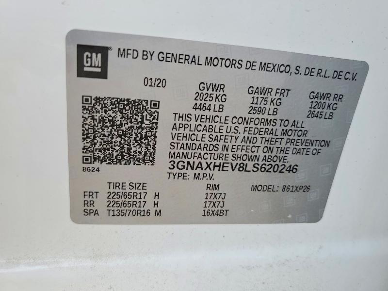 Продаж на аукціоні авто 2020 Chevrolet Equinox, vin: 3GNAXHEV8LS620246, номер лоту: 67031066