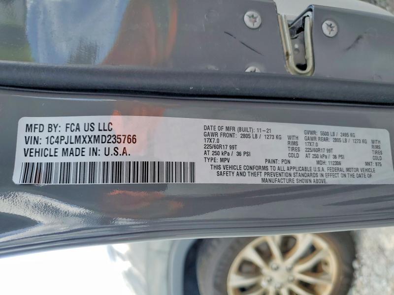 64393516 :رقم المزاد ، 1C4PJLMXXD235766 vin ، 2021 Jeep Cherokee مزاد بيع