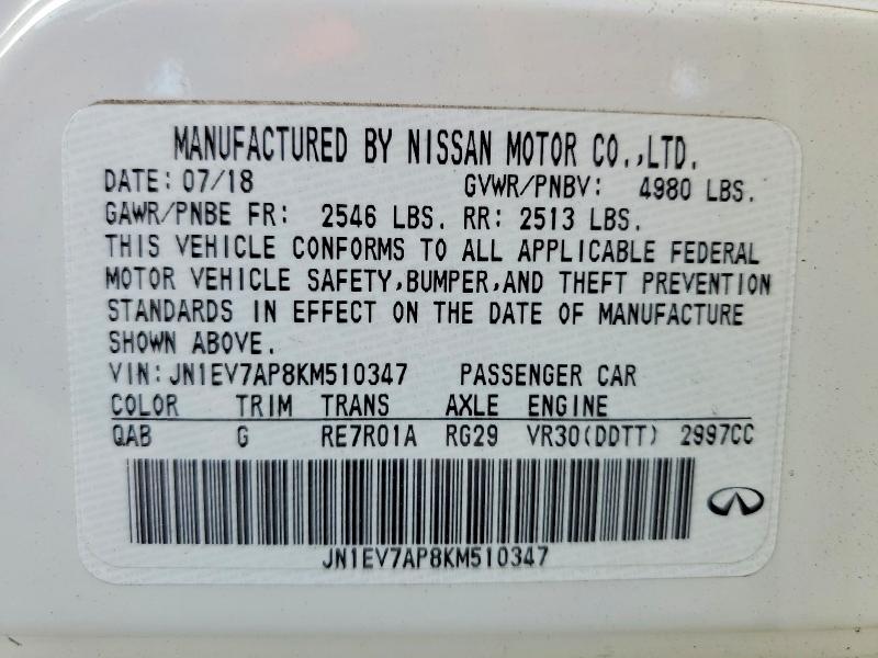 Продаж на аукціоні авто 2019 Infiniti Q50, vin: JN1EV7AP8KM510347, номер лоту: 63992646