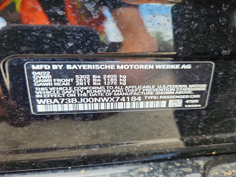 Aukcja sprzedaży 2022 Bmw 540, vin: WBA73BJ00NWX74184, numer aukcji: 64066906