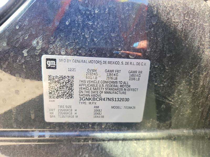 63629716 :رقم المزاد ، 3GNKBCR47NS132030 vin ، 2022 Chevrolet Blazer مزاد بيع