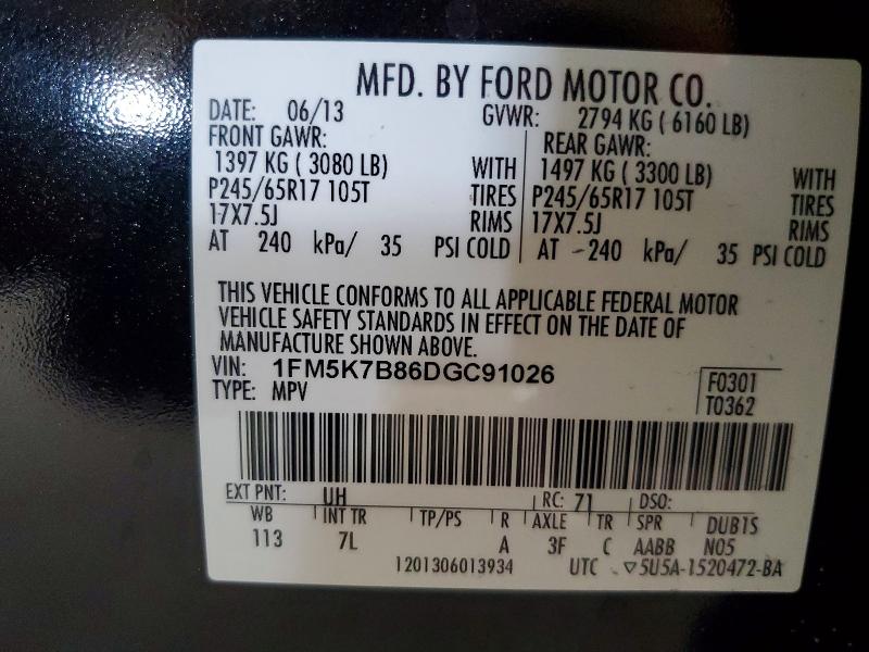 Продаж на аукціоні авто 2013 Ford Explorer, vin: 1FM5K7B86DGC91026, номер лоту: 63874276
