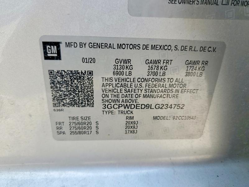 Aukcja sprzedaży 2020 Chevrolet Silverado, vin: 3GCPWDED9LG234752, numer aukcji: 63729516