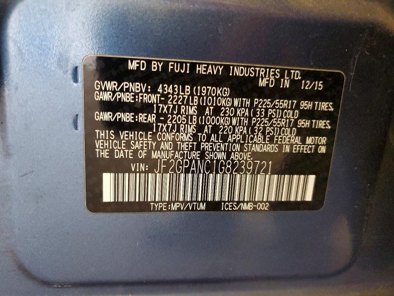 65907226 :رقم المزاد ، JF2GPANC1G8239721 vin ، 2016 Subaru Crosstrek مزاد بيع