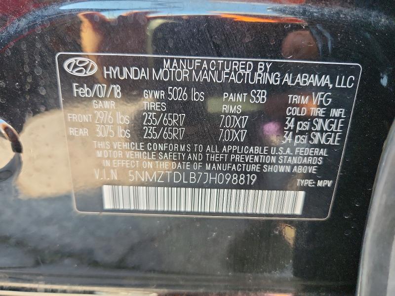 Aukcja sprzedaży 2018 Hyundai Santa Fe Sport, vin: 5NMZTDLB7JH098819, numer aukcji: 63937546