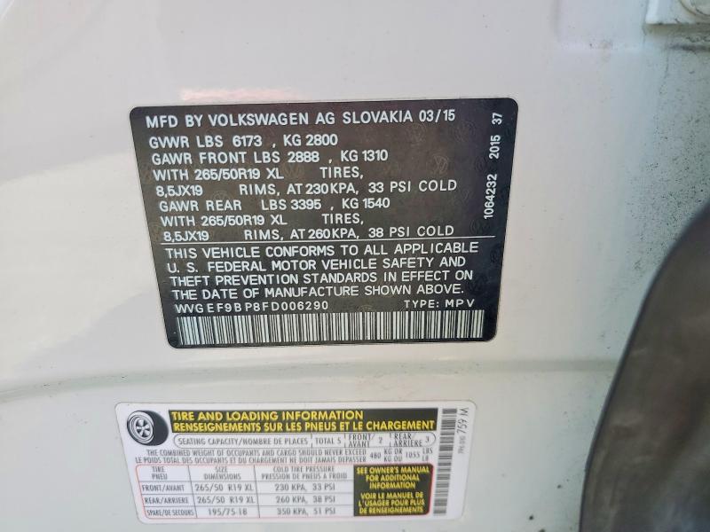 Продажа на аукционе авто 2015 Volkswagen Touareg, vin: WVGEF9BP8FD006290, номер лота: 63707746