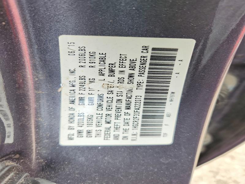2015 Honda Accord მანქანა იყიდება აუქციონზე, vin: 1HGCR2F30FA222073, აუქციონის ნომერი: 64613006