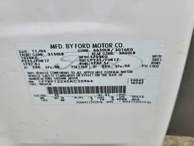 Aukcja sprzedaży 2005 Ford F150, vin: 1FTRF122X5KC35964, numer aukcji: 64564106