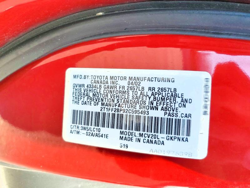 Aukcja sprzedaży 2002 Toyota Camry Solara, vin: 2T1FF28P92C595493, numer aukcji: 64134516
