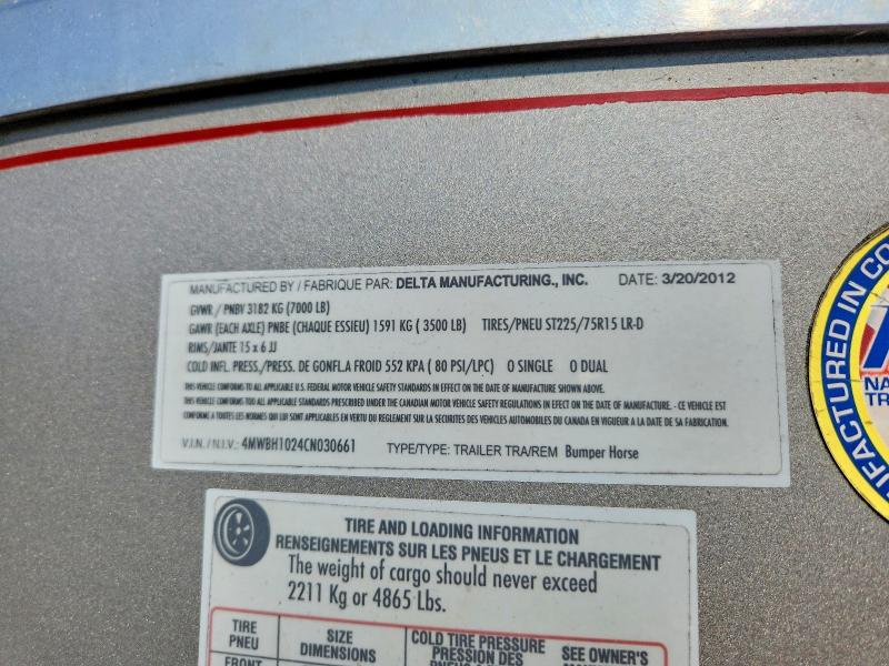 Продажа на аукционе авто 2012 Misc Trailer, vin: 4MWBH1024CN030661, номер лота: 63264266