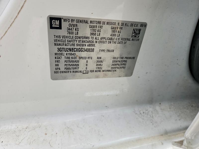 Aukcja sprzedaży 2016 Gmc Sierra, vin: 3GTU2NECXGG340838, numer aukcji: 63583196