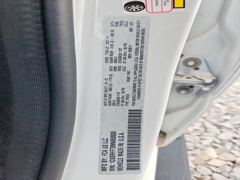 2022 Ram 1500 მანქანა იყიდება აუქციონზე, vin: 1C6SRFFT8NN450600, აუქციონის ნომერი: 64903936
