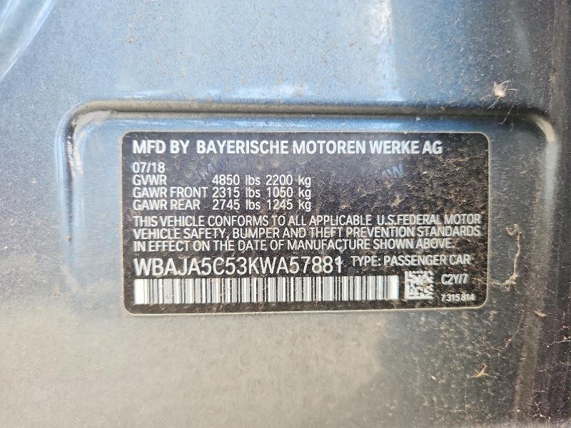 63836816 :رقم المزاد ، WBAJA5C53KWA57881 vin ، 2019 Bmw 530 مزاد بيع